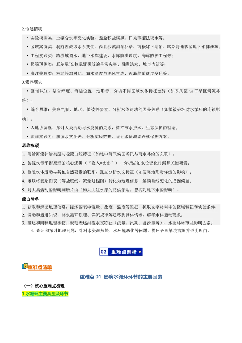 《专题02地球上的水（知识·方法·能力清单）（全国通用）（学生版）_地理_2026年-地理高考二轮复习_2026年高考地理二轮复习知识清单（全国通用）-G448_2026版》第2页预览