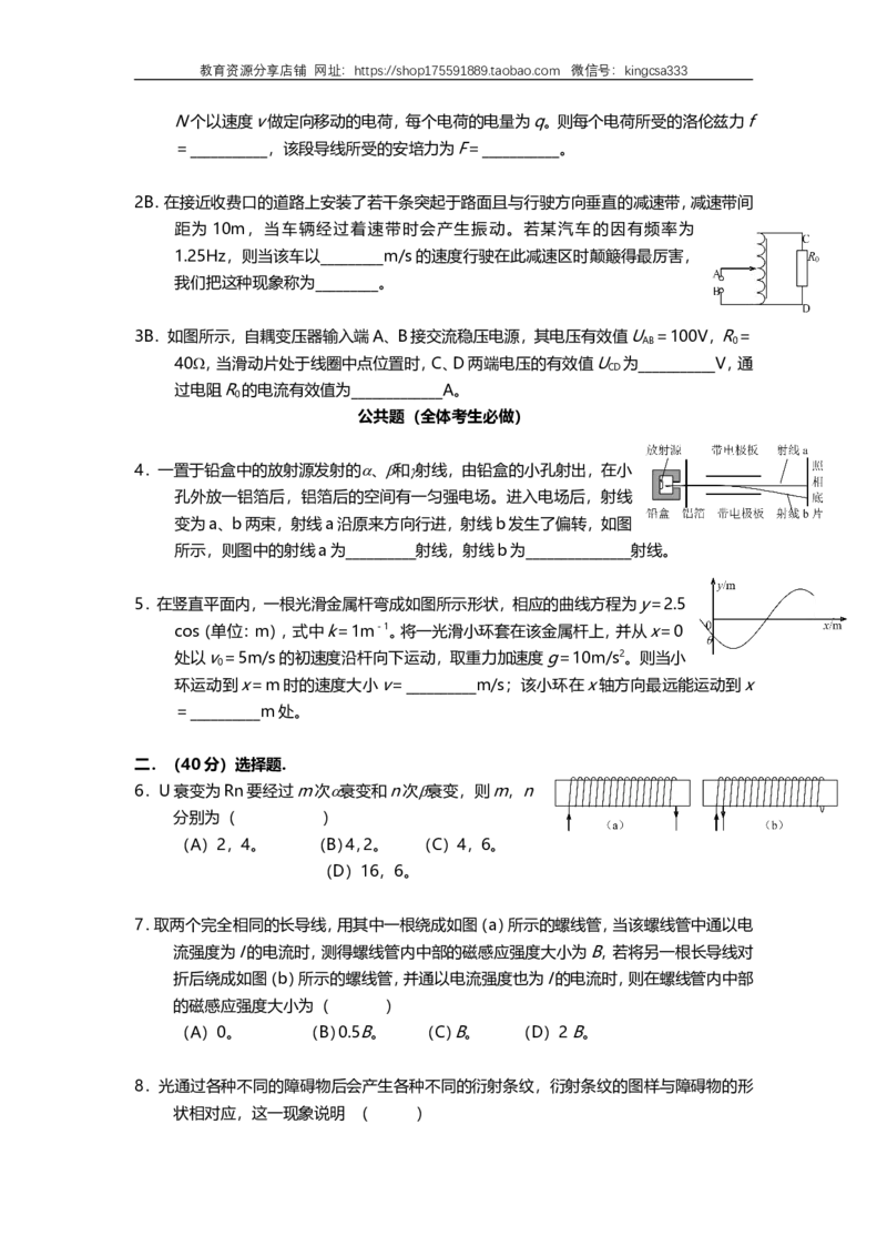 《2007年上海市高中毕业统一学业考试物理试卷（答案版）_高考一二三轮复习_物理_2027年高考物理专项更新中_2008年-2026年物理高考真题-G427_2008-2020年高考_地方卷_上海高考物理真题1999-2020》第2页预览