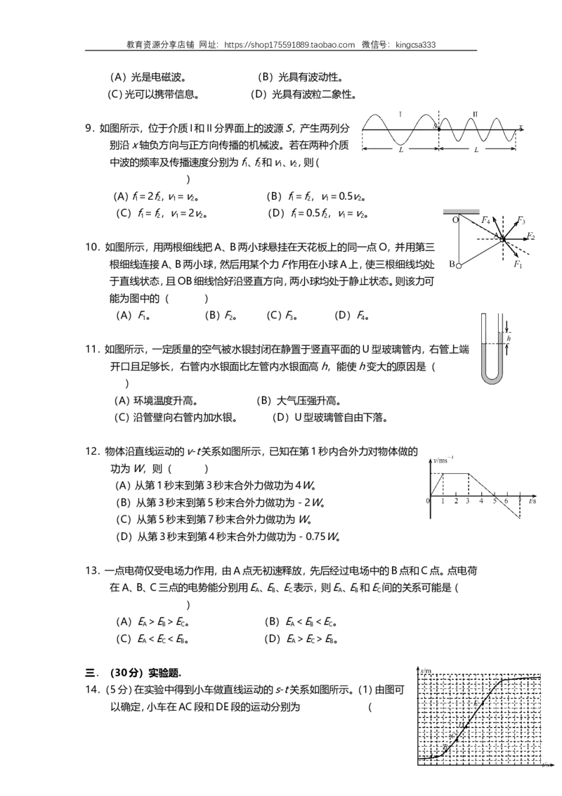 《2007年上海市高中毕业统一学业考试物理试卷（答案版）_高考一二三轮复习_物理_2027年高考物理专项更新中_2008年-2026年物理高考真题-G427_2008-2020年高考_地方卷_上海高考物理真题1999-2020》第3页预览