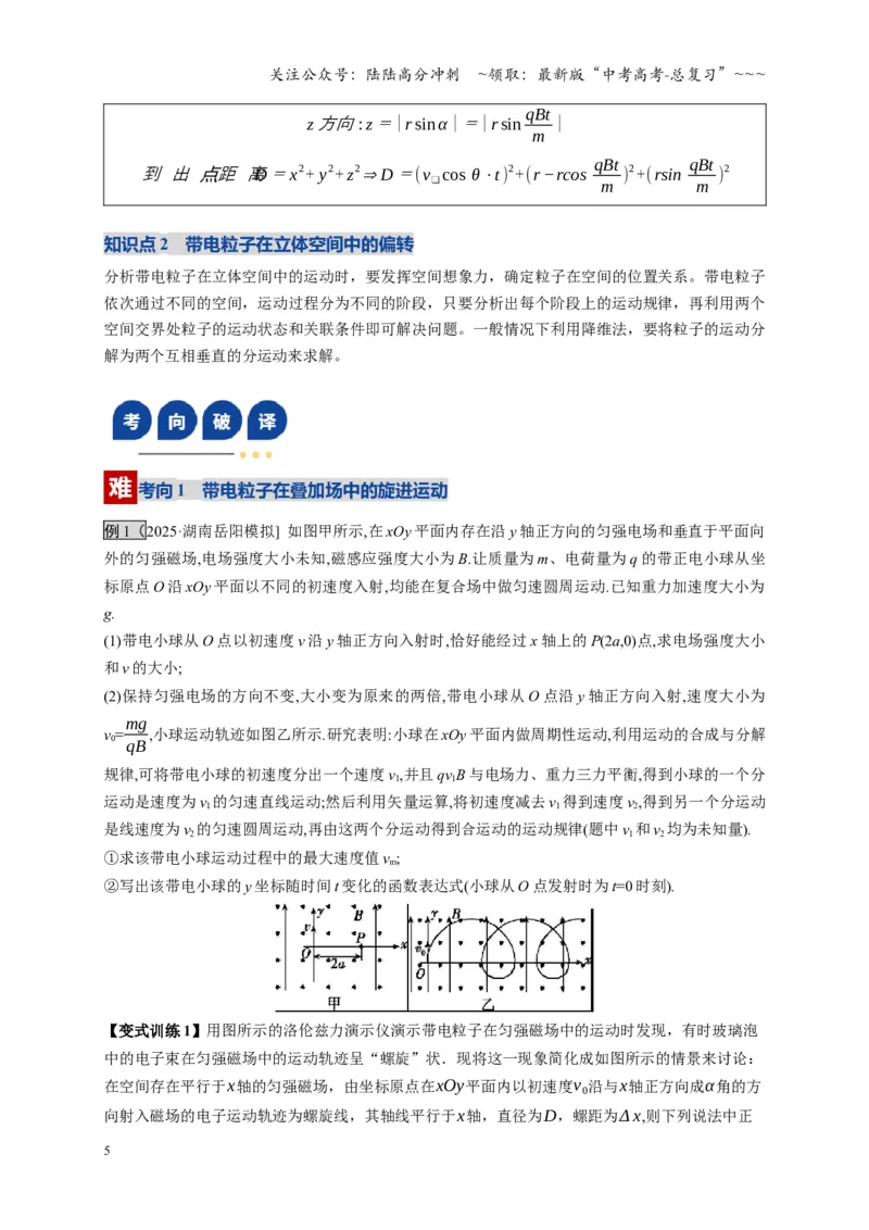 《第51讲 习题课 带电粒子在立体空间运动问题（复习讲义）（湖南专用）（学生版）_04-物理-高考总复习_一轮复习_2026年-物理高考一轮复习》第5页预览
