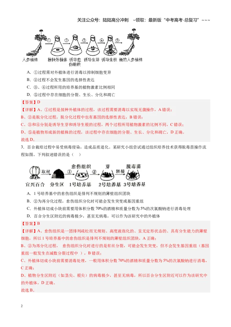《第42讲植物细胞工程（专项训练）（福建专用）（教师版）_06-生物-高考总复习_一轮复习_2026年-生物高考一轮复习_2026年高考生物一轮课件+讲义+练习（福建专用）-G328》第2页预览