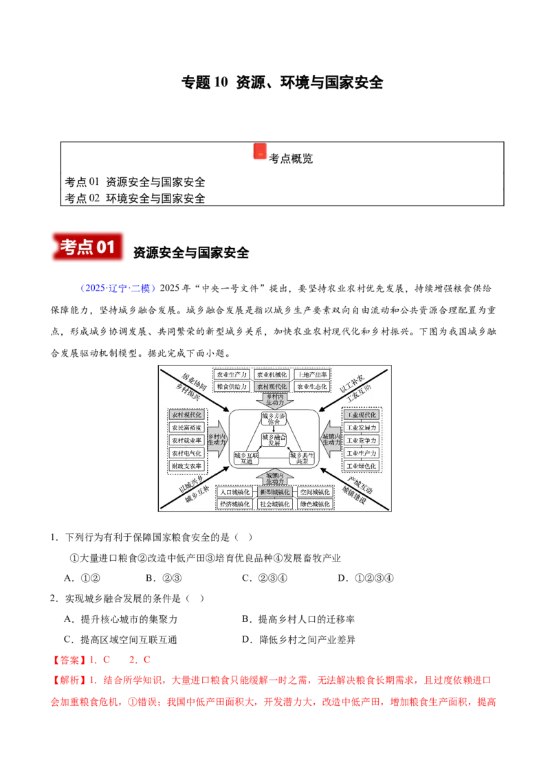 《专题10资源、环境与国家安全（黑吉辽蒙专用）（教师版）_地理_2026年-地理高考专项复习_2025年高考地理二模试题分类汇编（黑吉辽蒙专用）》第1页预览