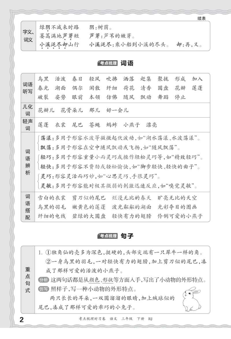 《三（下）语文考点梳理汉字句子词语课文内容与积累运用_3年级下册同步教辅_3下-语文_三下语文核心考点》第2页预览