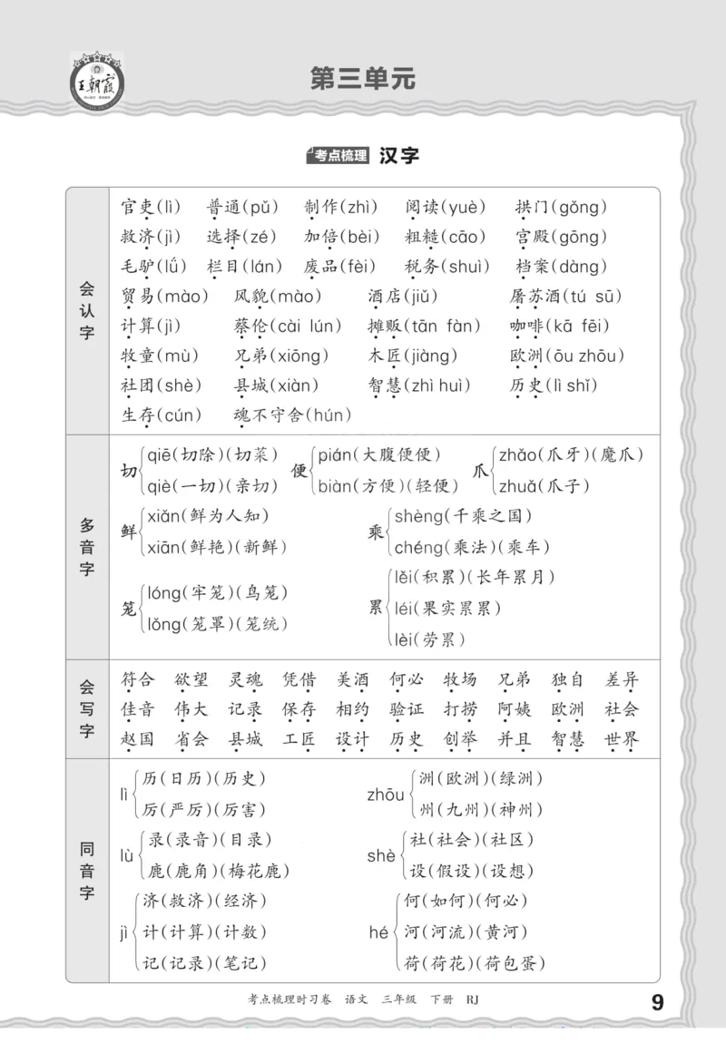 《三（下）语文考点梳理汉字句子词语课文内容与积累运用_3年级下册同步教辅_3下-语文_三下语文核心考点》第9页预览