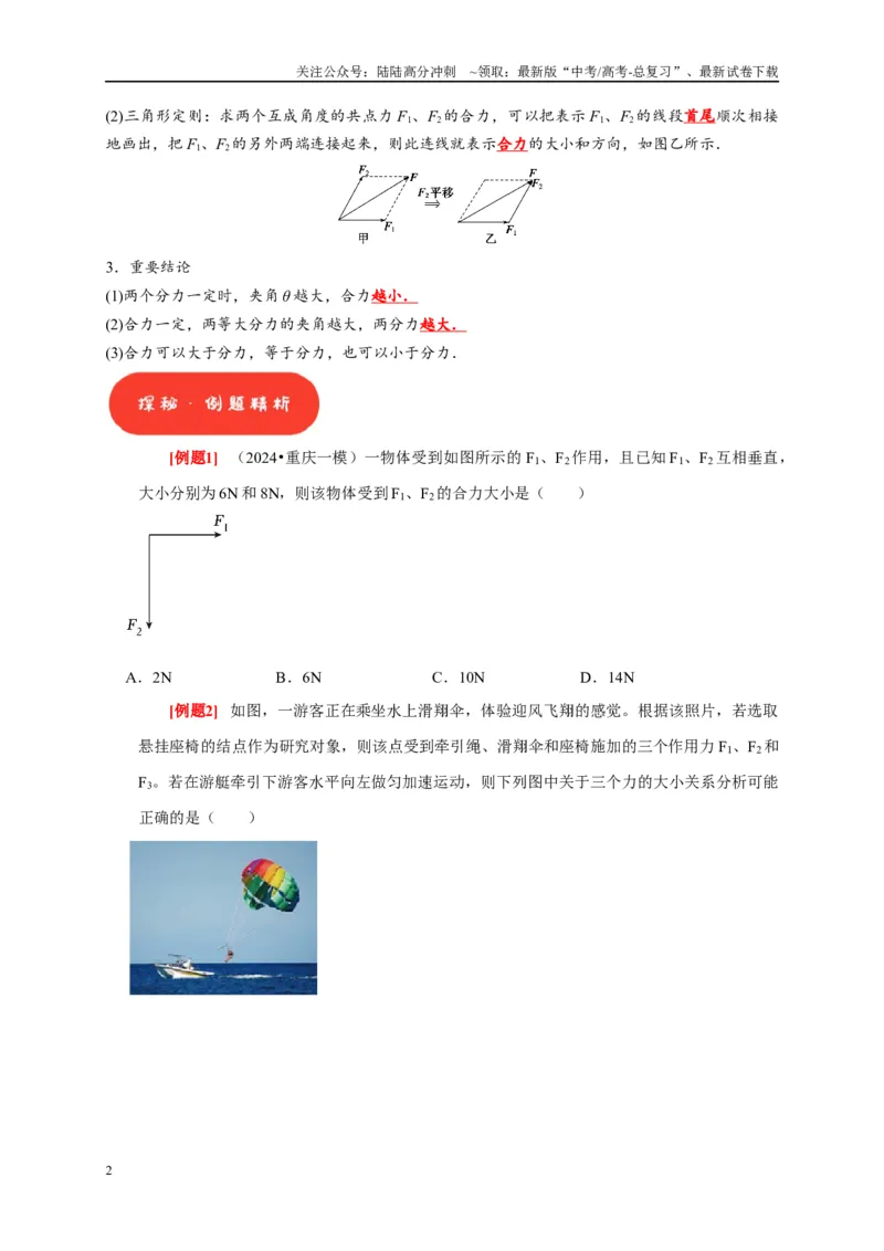 《第4讲　力的合成和分解（学生版）_04-物理-高考总复习_专项复习_2025年_2025高考物理考点精讲精练知识讲义专项训练_资料》第2页预览