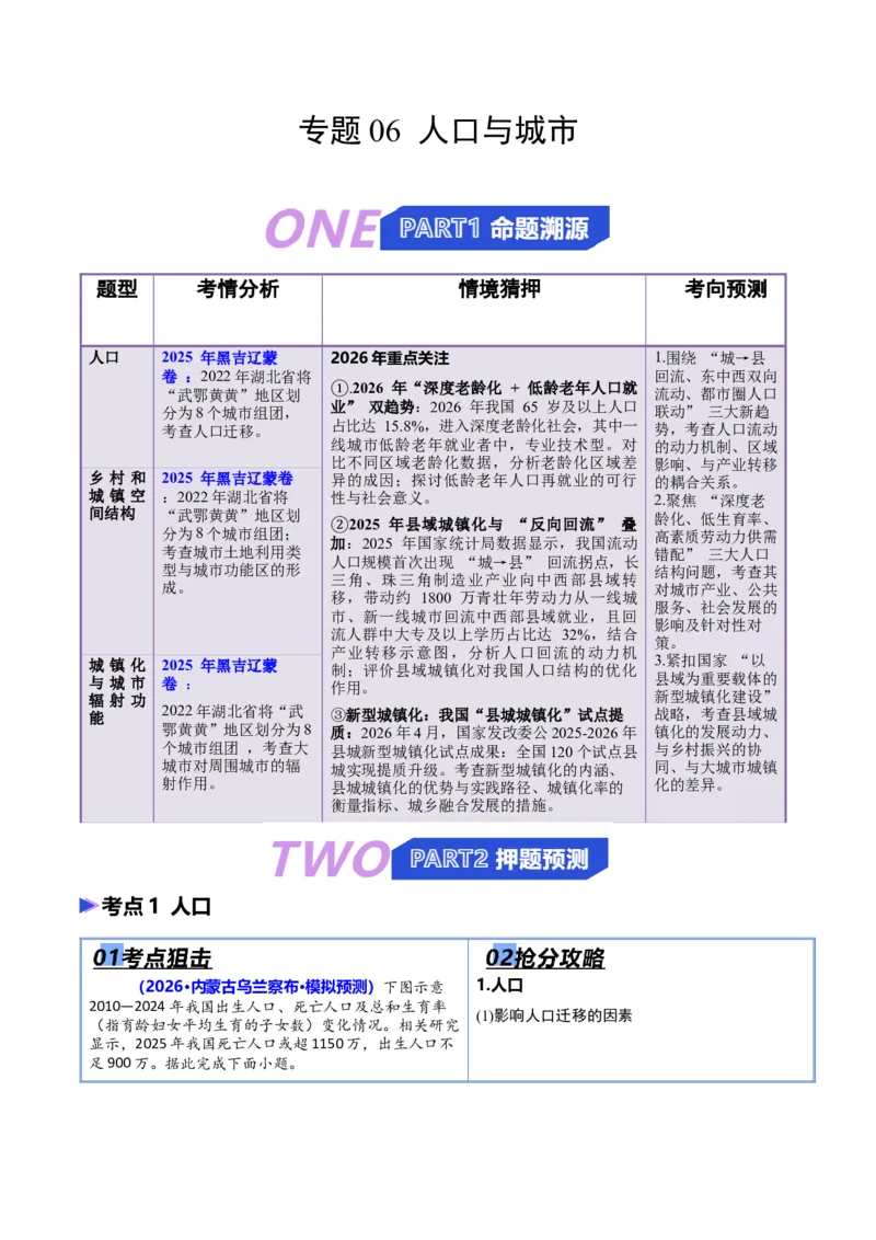 《专题06人口与城市（抢分专练）（原卷版）_地理_2026年-地理高考专项复习_2026年高考地理终极冲刺讲练测（黑吉辽蒙专用）-G466_2026版》第1页预览