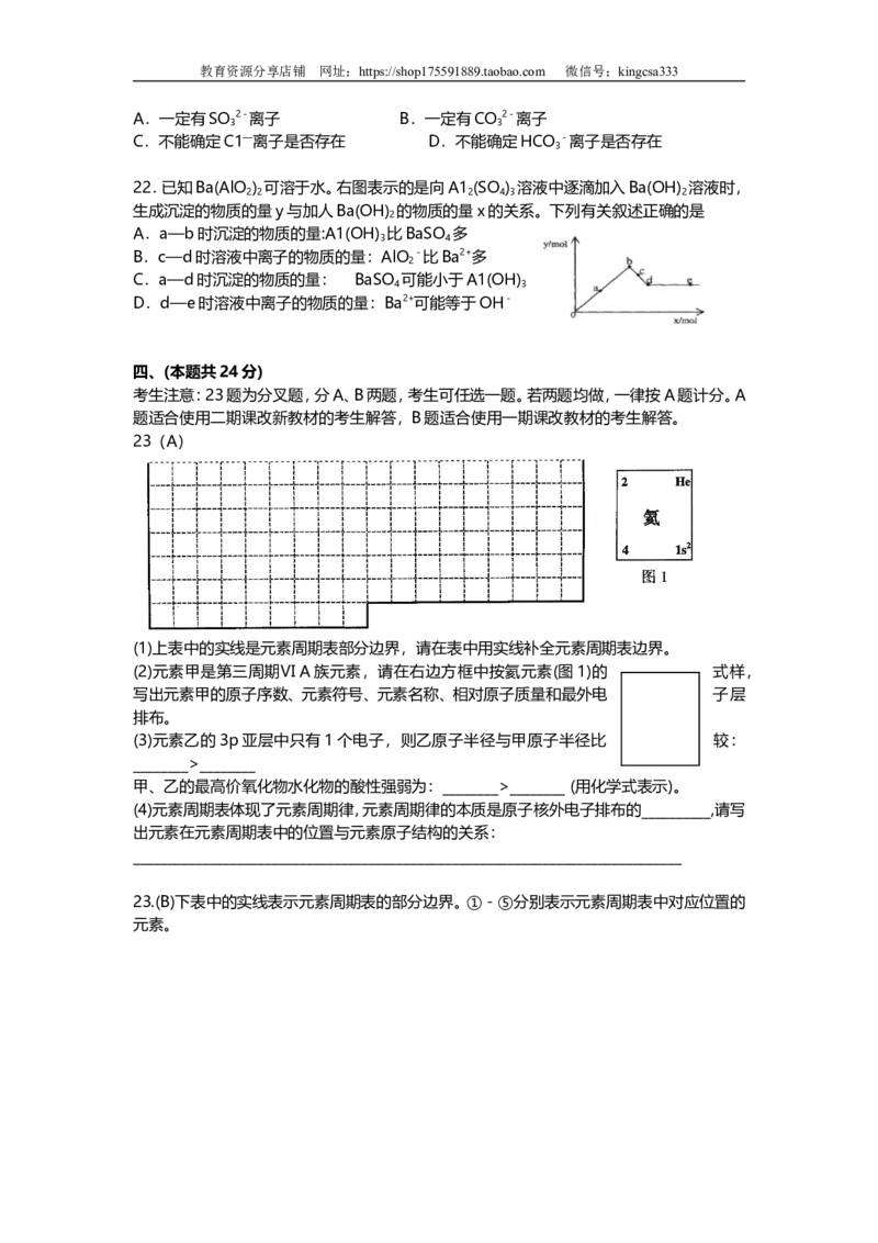 《2006年上海市高中毕业统一学业考试化学试卷（答案版）(1)_高考一二三轮复习_化学_2027年高考化学专项复习_2008年-2026年化学高考真题-G427_2008-2020年高考_地方卷_上海高考化学真题2001-2019》第4页预览