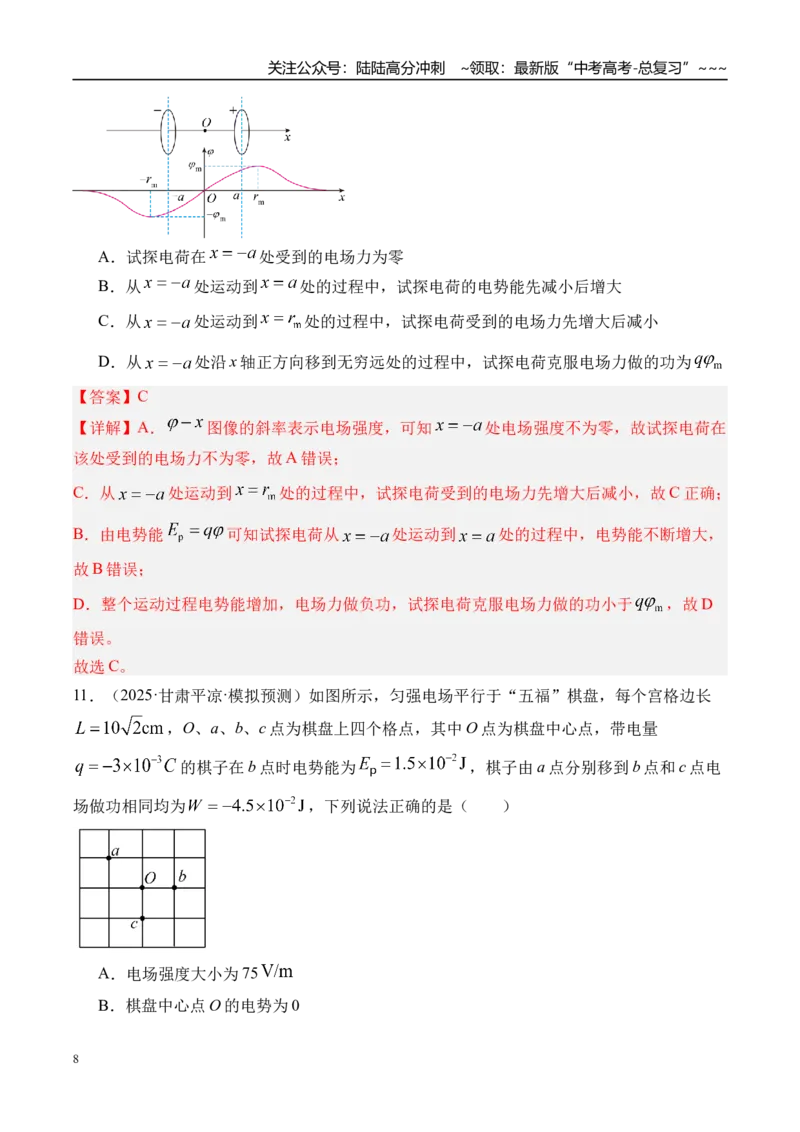 《第43讲电场中功能关系及图像问题-（练习）（教师版）_04-物理-高考总复习_一轮复习_2026年-物理高考一轮复习_2026年高考物理一轮复习精讲精练-G367_资料》第8页预览