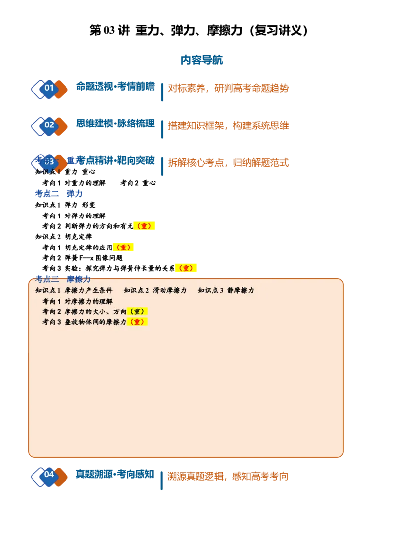 《第03讲重力、弹力、摩擦力（复习讲义）（黑吉辽蒙专用）（学生版）_地理_2027年高考地理一轮_2027年高考物理一轮课件+讲义+练习（黑吉辽蒙专用）-G330_2027版》第1页预览