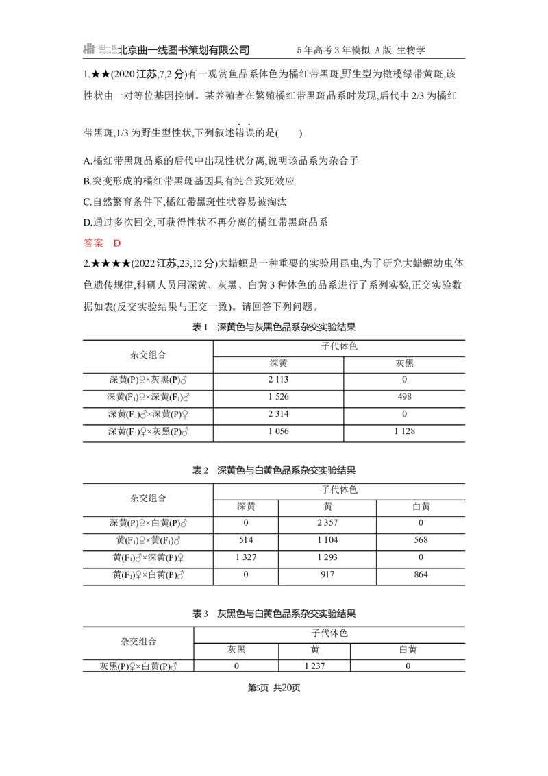 《1_精练册Word-第6章　遗传因子的发现_2026版教学资源包_202653高考总复习A版_江苏版_2026版.江苏版.选考总复习.生物.5·3A版_第2部分遗传与进化_第6章遗传因子的发现_5_习题WORD》第5页预览