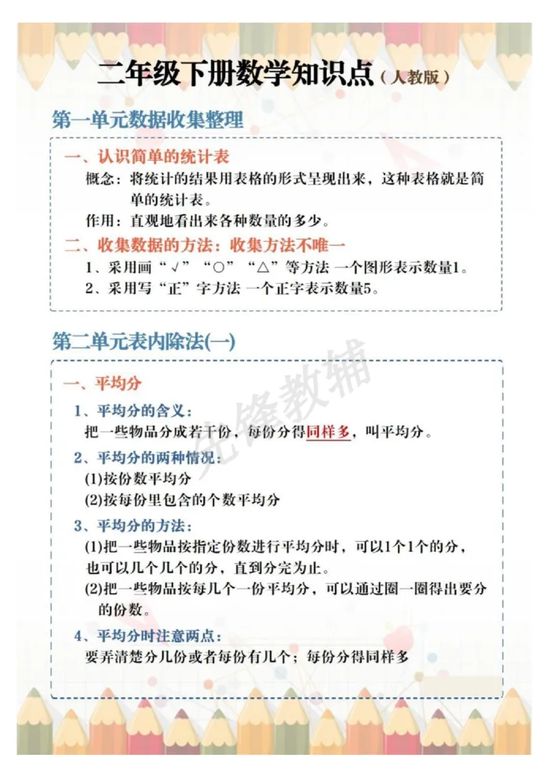 《二年级（下）数学全册知识点汇总_2年级下册同步教辅_2下-数学_二下数学-必背资料通用》第1页预览