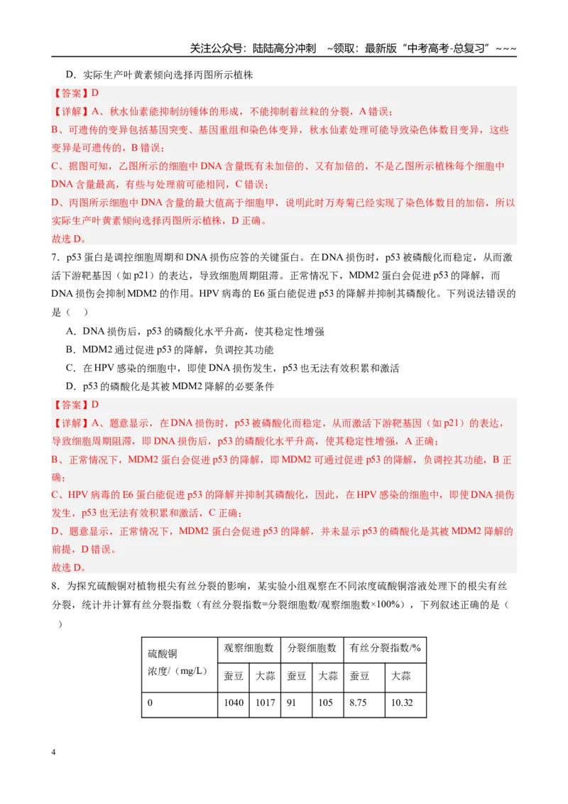 《第四单元细胞的生命历程（综合训练）（四川专用）（教师版）_06-生物-高考总复习_一轮复习_2026年-生物高考一轮复习_2026年高考生物一轮课件+讲义+练习（四川专用）-G335》第4页预览