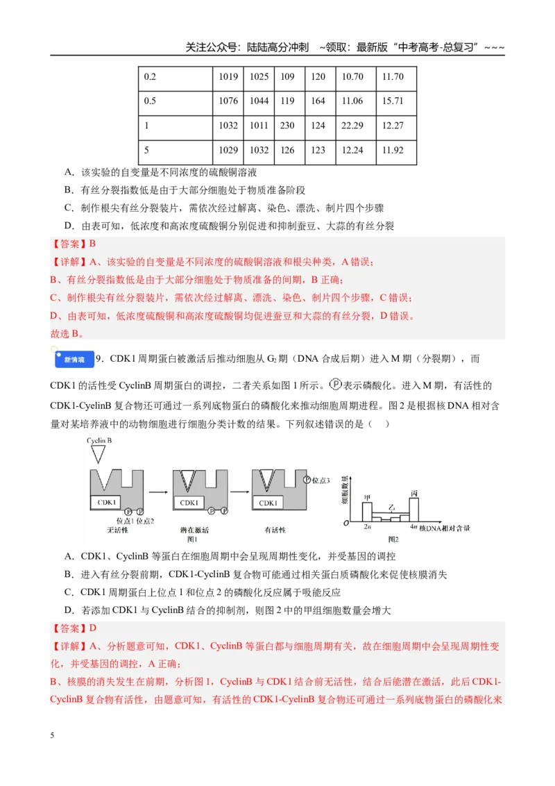 《第四单元细胞的生命历程（综合训练）（四川专用）（教师版）_06-生物-高考总复习_一轮复习_2026年-生物高考一轮复习_2026年高考生物一轮课件+讲义+练习（四川专用）-G335》第5页预览