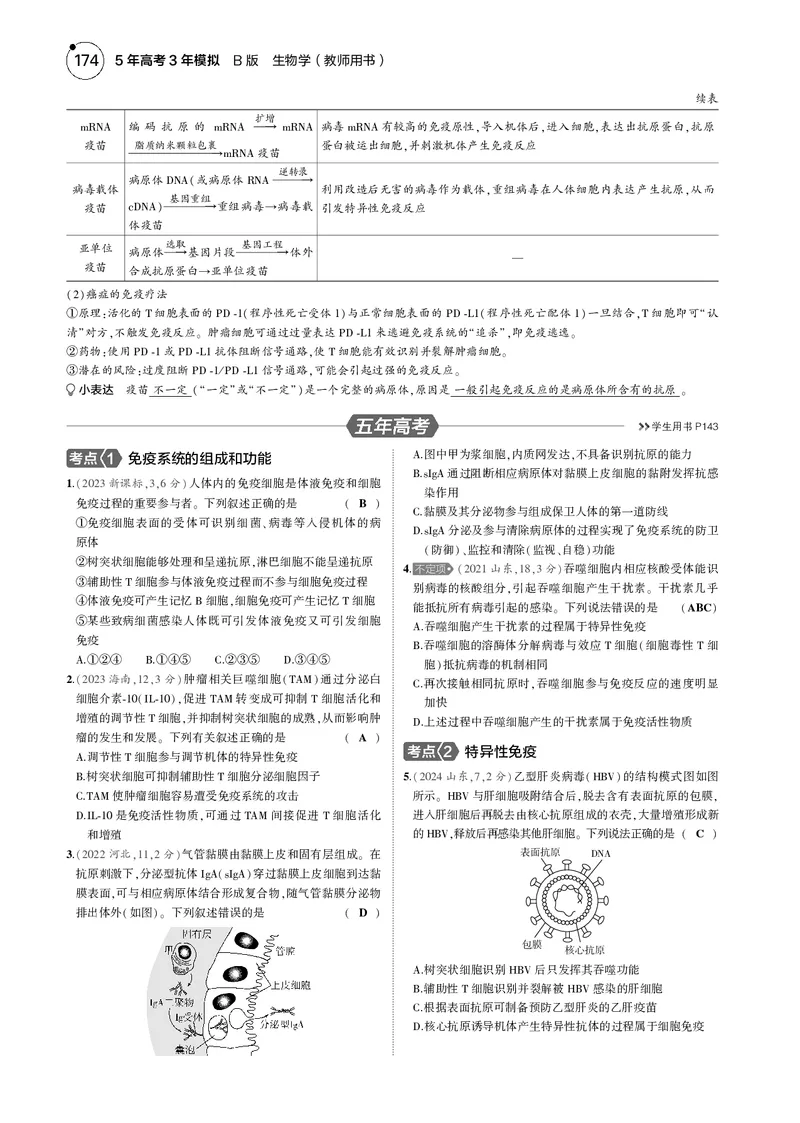 《5_2025版5·3B版新高考版教师用书PDF_2025版教学资源包_（总复习系列）2025版《5年高考3年模拟》新高考版B版（⭐全科）_2025版.新高考新教材版.选考总复习.生物.5·3B版_专题15免疫调节》第5页预览