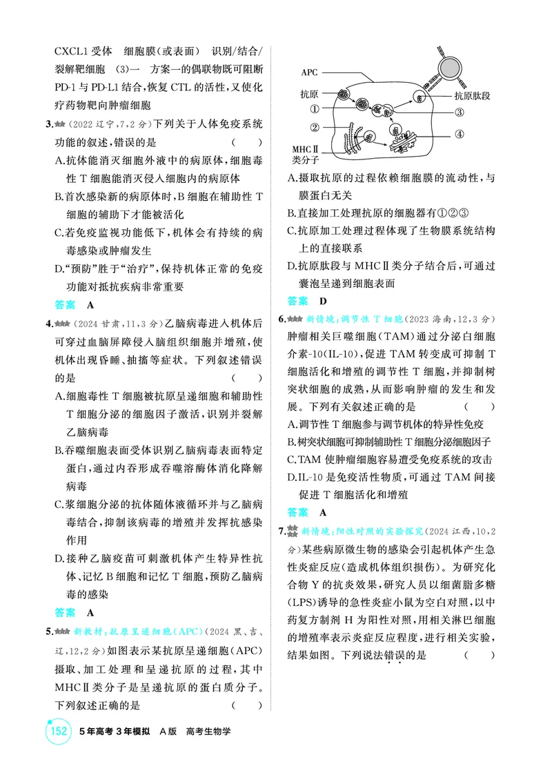 《1_精练册-第16章免疫调节_2026版教学资源包_202653高考总复习A版_广东版_2026版.广东版.选考总复习.生物.5·3A版_第3部分稳态与调节_第16章免疫调节_4_PDF教参电子书》第2页预览