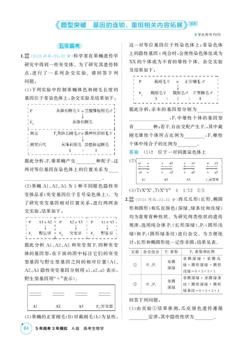 《1_精练册-第7章　伴性遗传和人类遗传病_2026版教学资源包_202653高考总复习A版_江苏版_2026版.江苏版.选考总复习.生物.5·3A版_第2部分遗传与进化_第7章伴性遗传和人类遗传病_1_精练册PDF》第6页预览