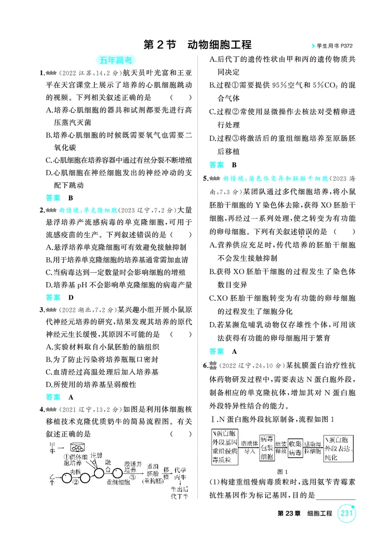 《1_精练册-第23章细胞工程_2026版教学资源包_202653高考总复习A版_广东版_2026版.广东版.选考总复习.生物.5·3A版_第5部分生物技术与工程_第23章细胞工程_4_PDF教参电子书》第5页预览