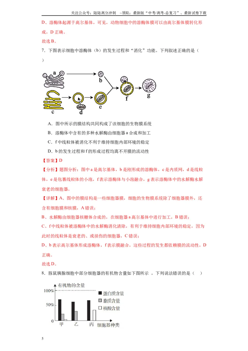 《第二单元细胞的基本结构（测试卷）（解析版)_06-生物-高考总复习_一轮复习_2024年_2024年高考生物一轮复习重难点专项突破_资料》第5页预览