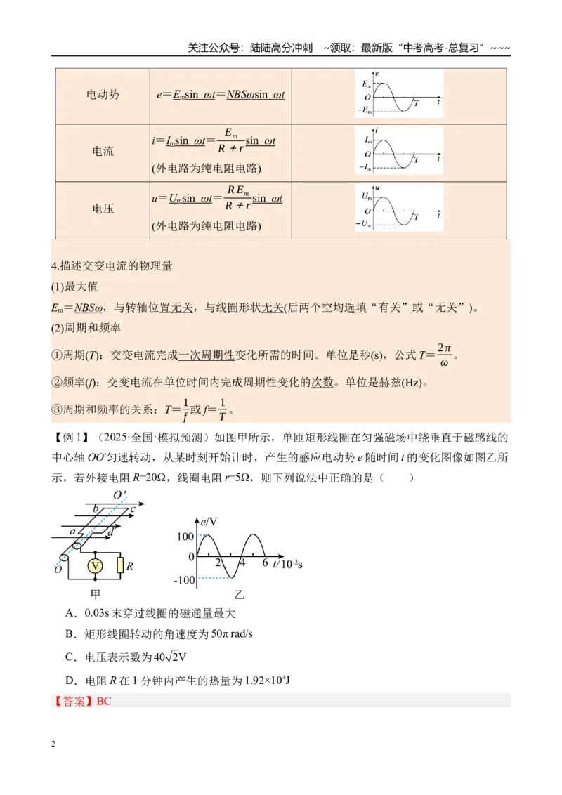 《第64讲交变电流的产生和描述-（讲义）（教师版）_04-物理-高考总复习_一轮复习_2026年-物理高考一轮复习_2026年高考物理一轮复习精讲精练-G367_资料》第2页预览