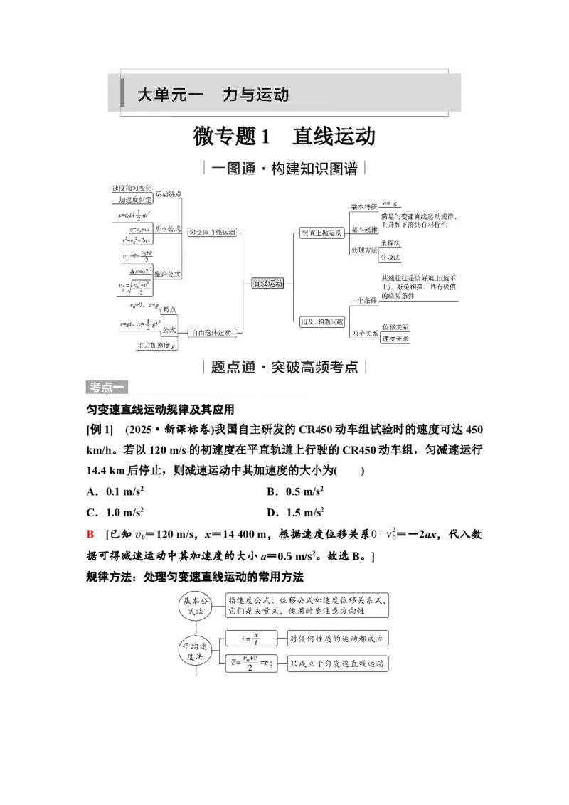 《01　大单元一　微专题1　直线运动_2026版高中《二三轮复习+冲刺复习》_高考物理物理二轮2026高考物理新坐标创新版二轮复习学生用书+教师用书+配套PPT课件(完整版)》第1页预览