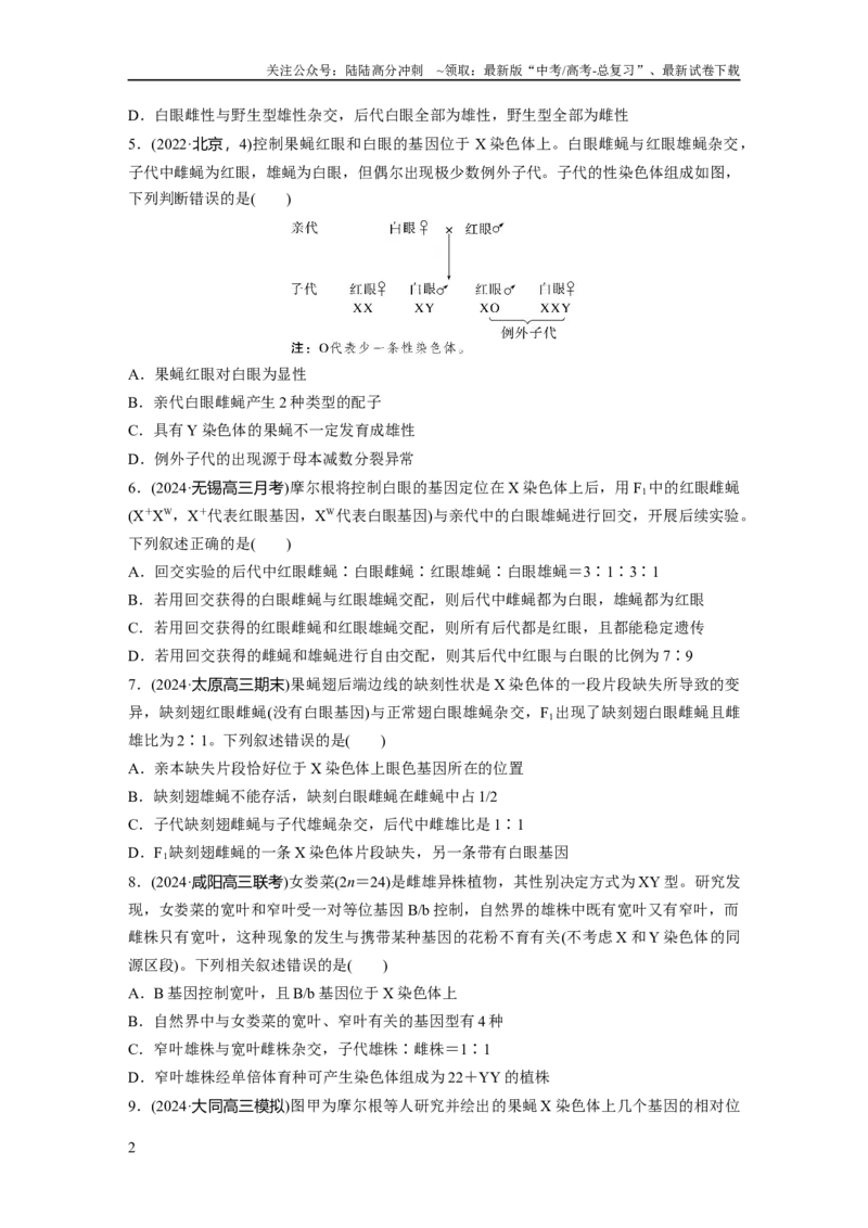 《第五单元课时练27基因在染色体上_06-生物-高考总复习_一轮复习_2025年_2025年大一轮复习讲义人教版生物_资料_1-资料_大一轮复习讲义学生专用_2025一轮复习73练》第2页预览