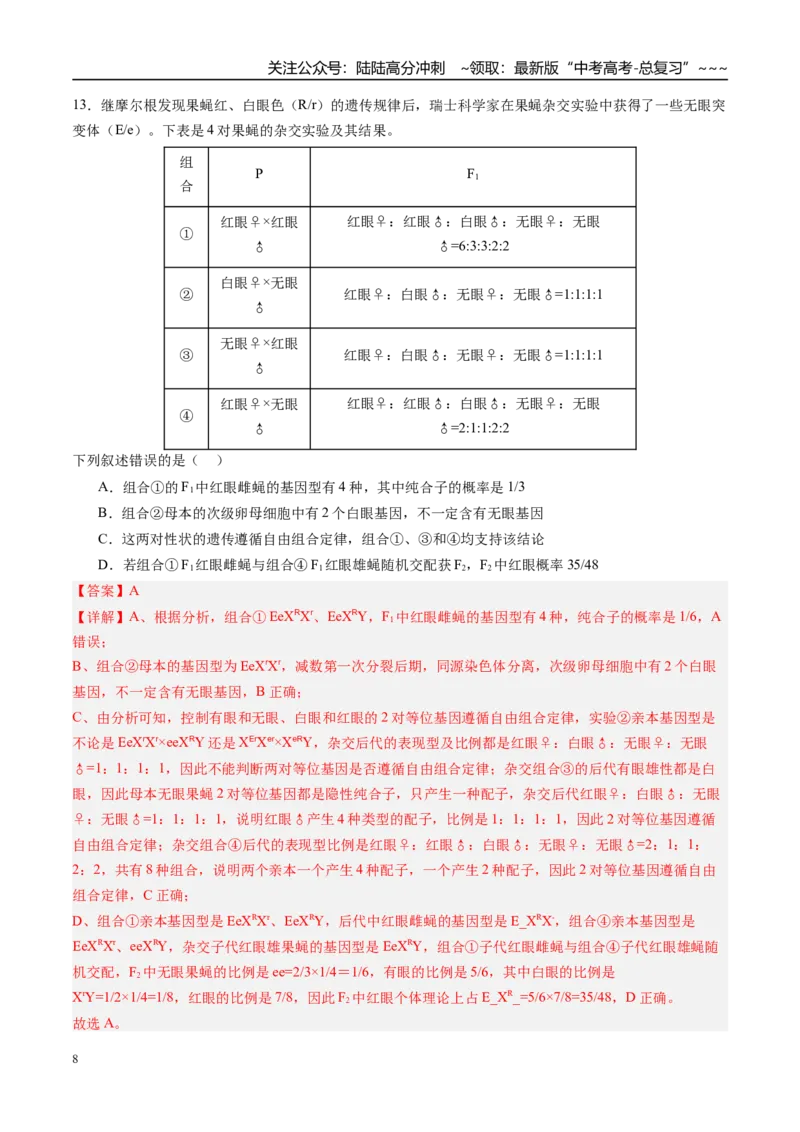 《第五单元基因的传递规律（综合训练）（四川专用）（教师版）_06-生物-高考总复习_一轮复习_2026年-生物高考一轮复习_2026年高考生物一轮课件+讲义+练习（四川专用）-G335》第8页预览