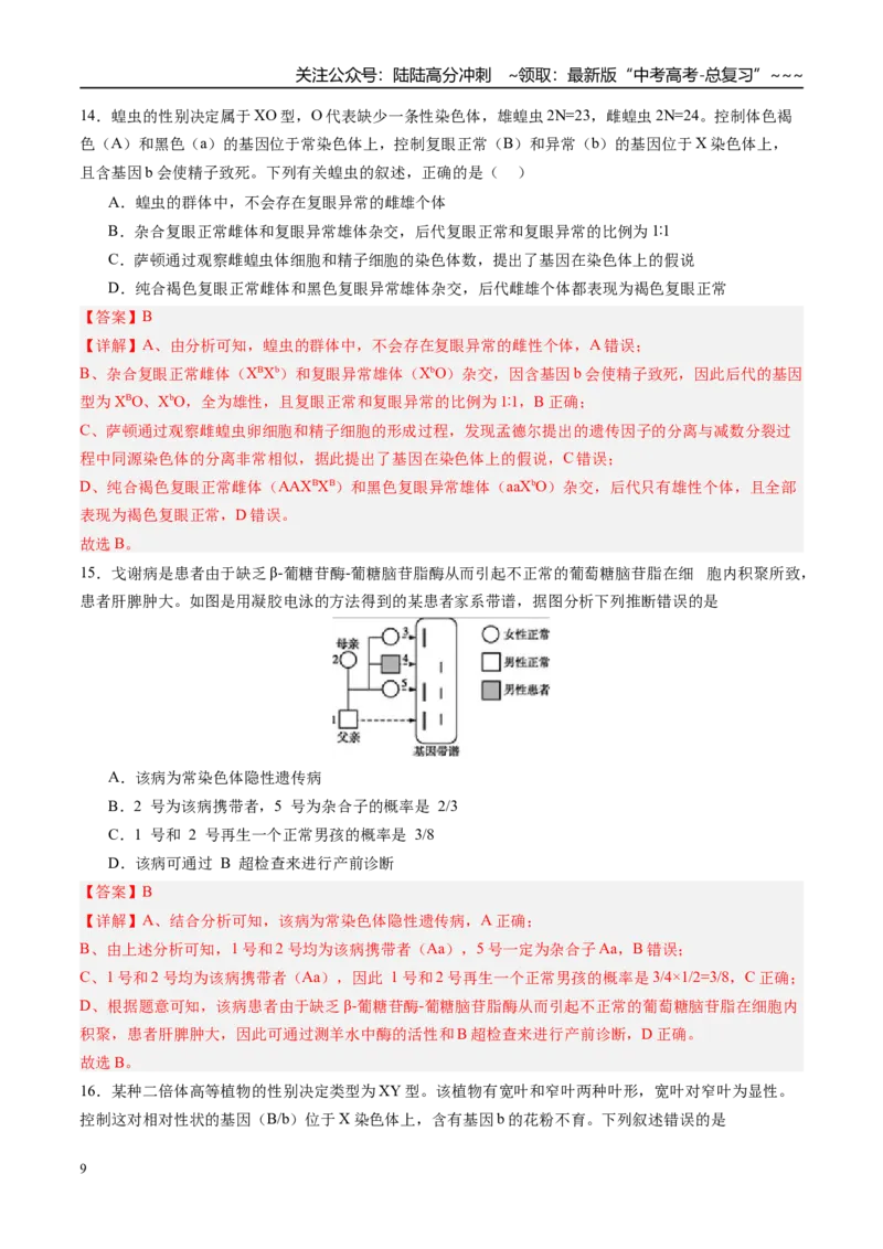 《第五单元基因的传递规律（综合训练）（四川专用）（教师版）_06-生物-高考总复习_一轮复习_2026年-生物高考一轮复习_2026年高考生物一轮课件+讲义+练习（四川专用）-G335》第9页预览