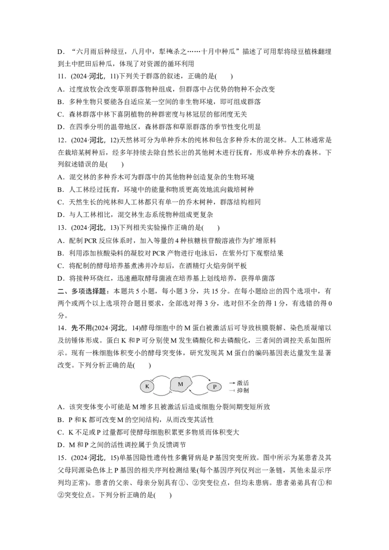 《2024年普通高中学业水平选择性考试(河北卷)(1)_2026版高中《二三轮复习+冲刺复习》_2021-2025生物高考题_2024生物高考题_学生》第3页预览