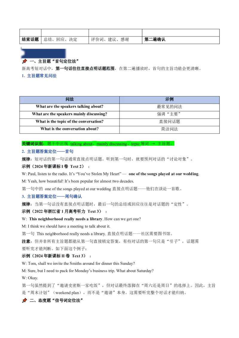 《05短对话精华：主旨大意与观点态度的快速锁定（教师版）_英语(2)_专项复习_2027年高考英语专项更新中_22027年高考英语听力高分突破讲练》第2页预览