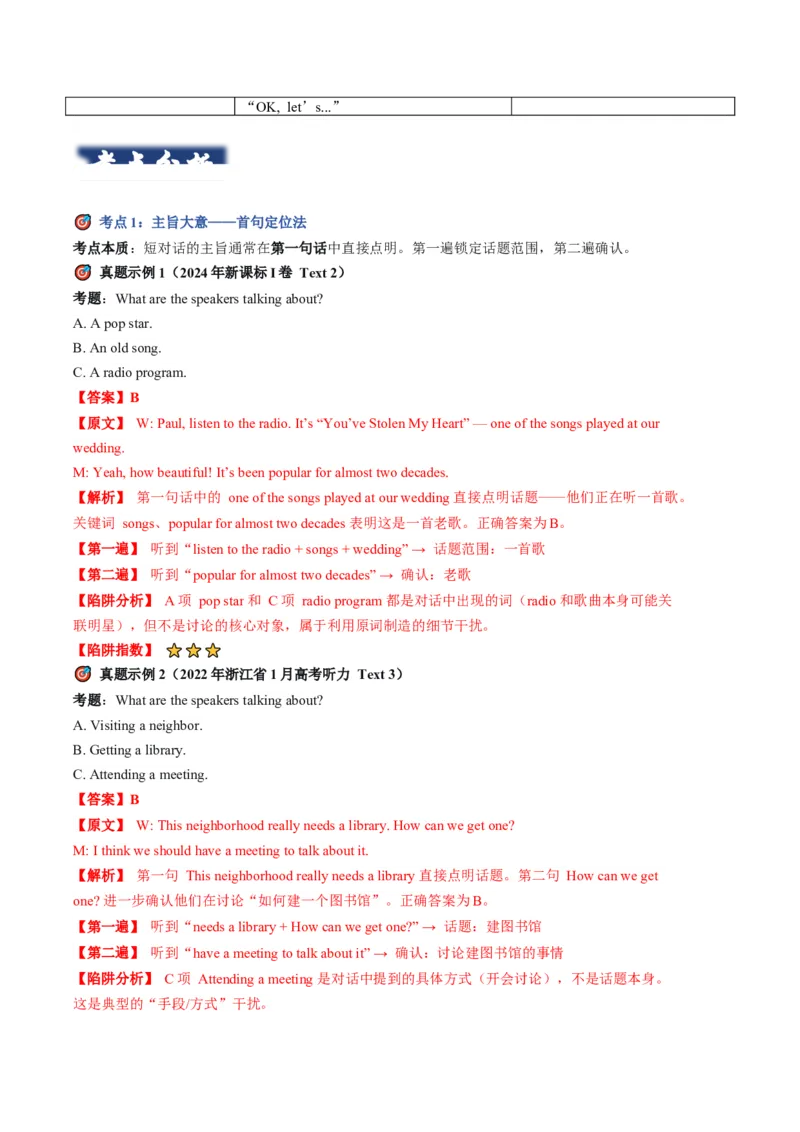 《05短对话精华：主旨大意与观点态度的快速锁定（教师版）_英语(2)_专项复习_2027年高考英语专项更新中_22027年高考英语听力高分突破讲练》第4页预览