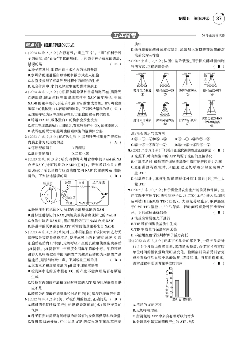 《5_2025版5·3B版新高考版教师用书PDF_2025版教学资源包_（总复习系列）2025版《5年高考3年模拟》新高考版B版（⭐全科）_2025版.新高考新教材版.选考总复习.生物.5·3B版_专题5细胞呼吸》第4页预览