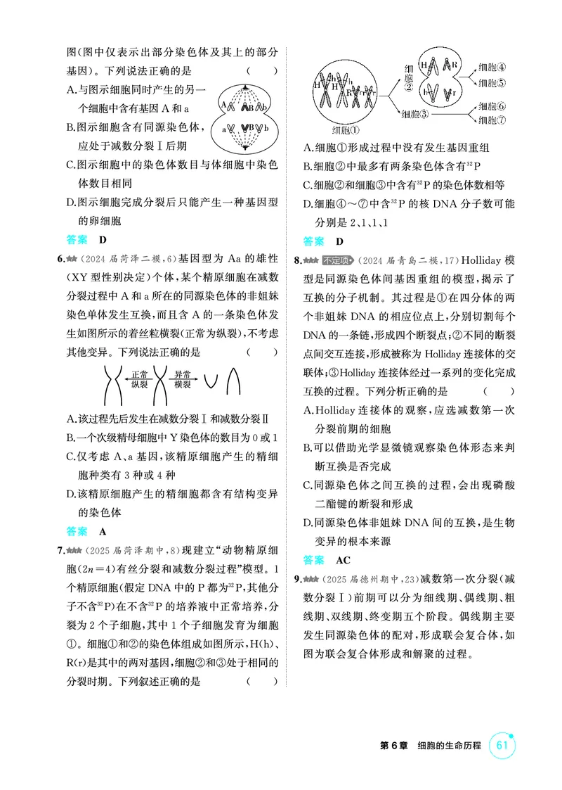《1_精练册PDF-第6章细胞的生命历程_2026版教学资源包_202653高考总复习A版_山东版_2026版.山东版.选考总复习.生物.5·3A版_第1部分分子与细胞_第6章细胞的生命历程_1_精练册PDF》第6页预览