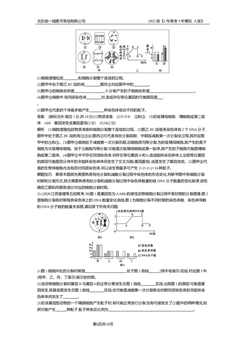 《专题资料包_2022版教学资源包_五年高考三年模拟_2022版新高考版选考总复习生物5·3A版_0125143739_专题9遗传的细胞基础_专题资料包_专题检测_专题资料包》第6页预览