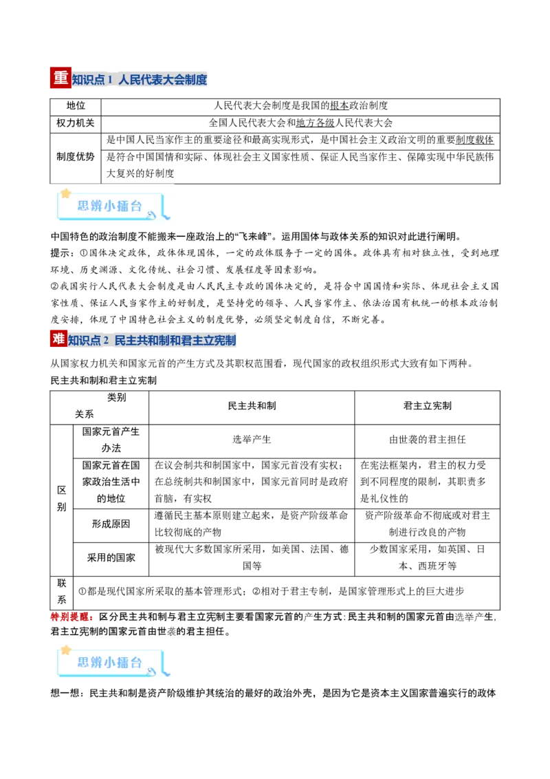《第01课国体与政体（复习讲义）（教师版）（全国通用）_zheng治_2026年_2026年高考政治一轮复习讲义+练习+课件（新教材新高考）-G55_2026版_选择性必修1当代国际政治与经济》第9页预览