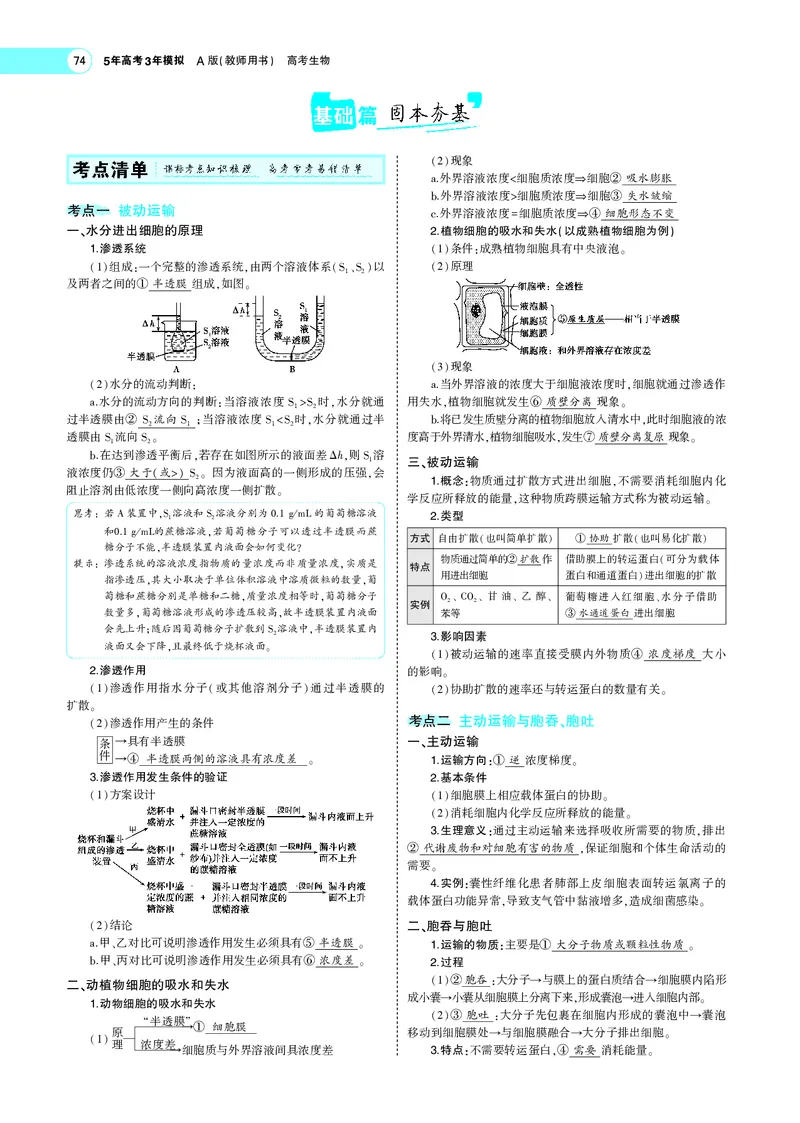 《专题3物质进出细胞的方式_2022版教学资源包_五年高考三年模拟_2022版新高考版选考总复习生物5·3A版_0125143739_专题3物质进出细胞的方式_专题PDF_专题PDF_专题电子书》第2页预览