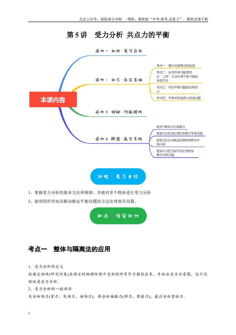 《第5讲　受力分析共点力的平衡（原卷版）_04-物理-高考总复习_一轮复习_2025年_2025届高考物理一轮复习考点精讲精练（全国通用）_资料_1-资料》第1页预览