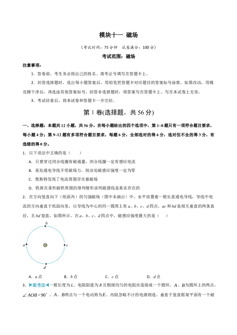 《模块十一磁场（综合训练）（黑吉辽蒙专用）（学生版）_地理_2027年高考地理一轮_2027年高考物理一轮课件+讲义+练习（黑吉辽蒙专用）-G330_2027版》第1页预览