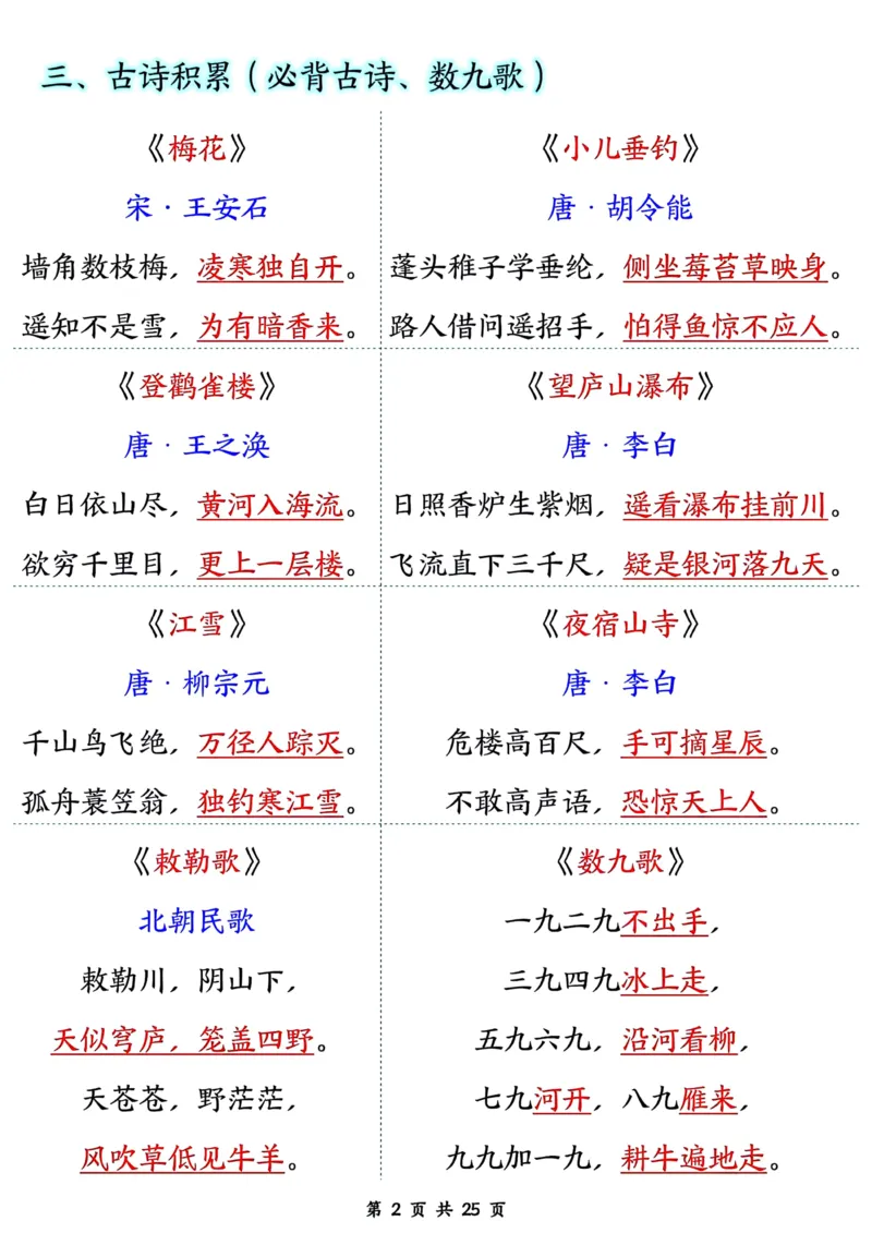 《二年级上册语文开学必背知识梳理_2年级上册同步教辅_2上-语文_二上语文-重点必背资料》第2页预览