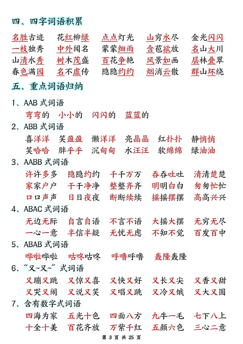 《二年级上册语文开学必背知识梳理_2年级上册同步教辅_2上-语文_二上语文-重点必背资料》第3页预览