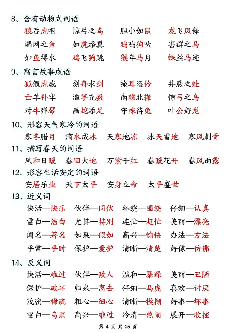 《二年级上册语文开学必背知识梳理_2年级上册同步教辅_2上-语文_二上语文-重点必背资料》第4页预览