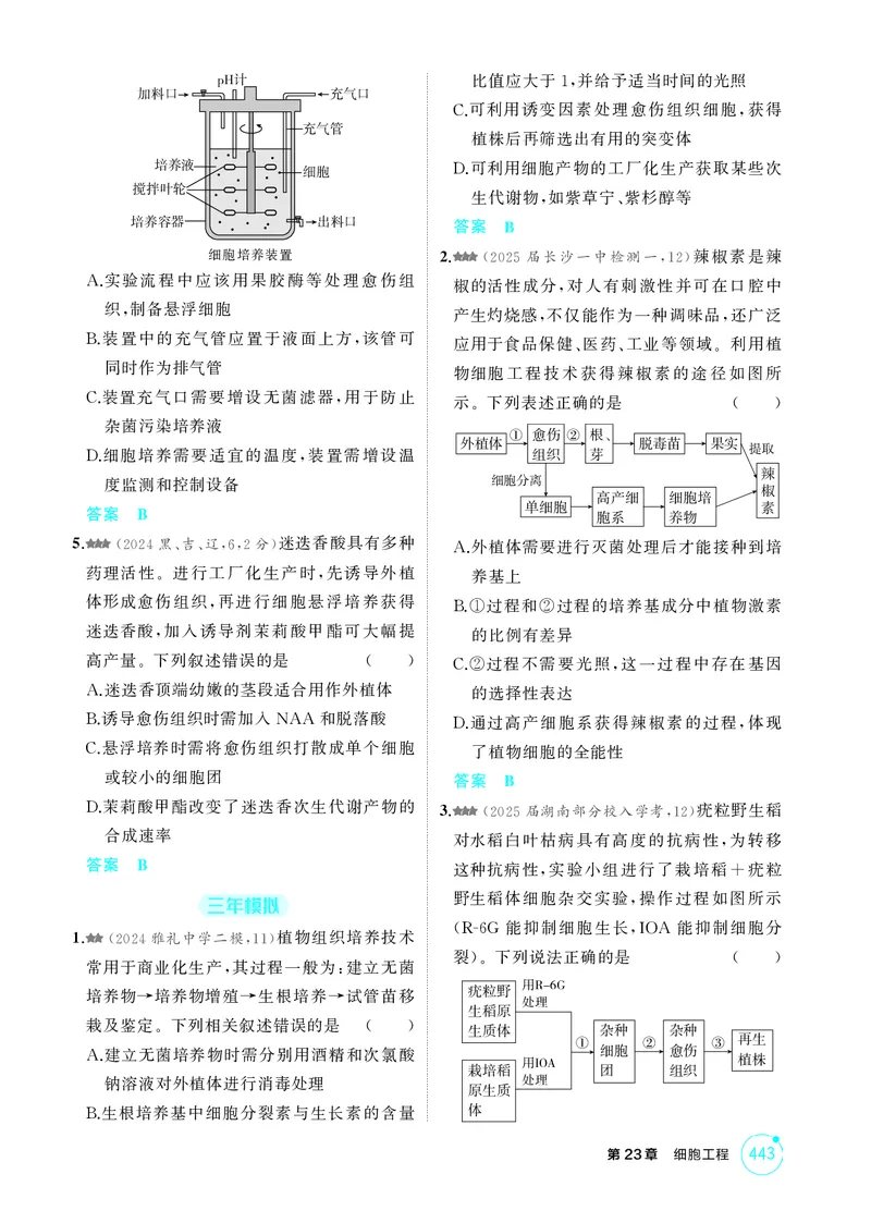 《1_精练册-第23章细胞工程_2026版教学资源包_202653高考总复习A版_湖南版_2026版.湖南版.选考总复习.生物.5·3A版_第5部分生物技术与工程_第23章细胞工程_4_PDF教参电子书》第2页预览
