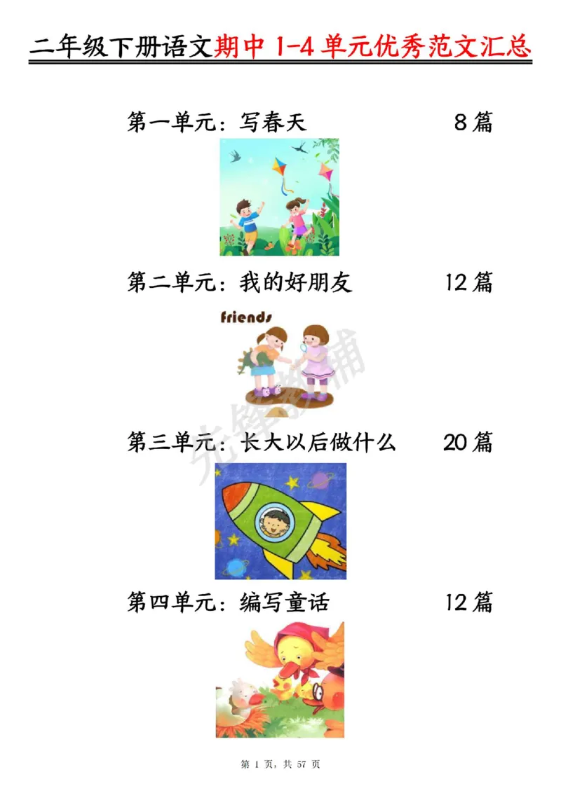 《二年级（下）语文1-4单元看图写话优秀范文汇总_2年级下册同步教辅_2下-语文_二下语文-看图写话》第1页预览