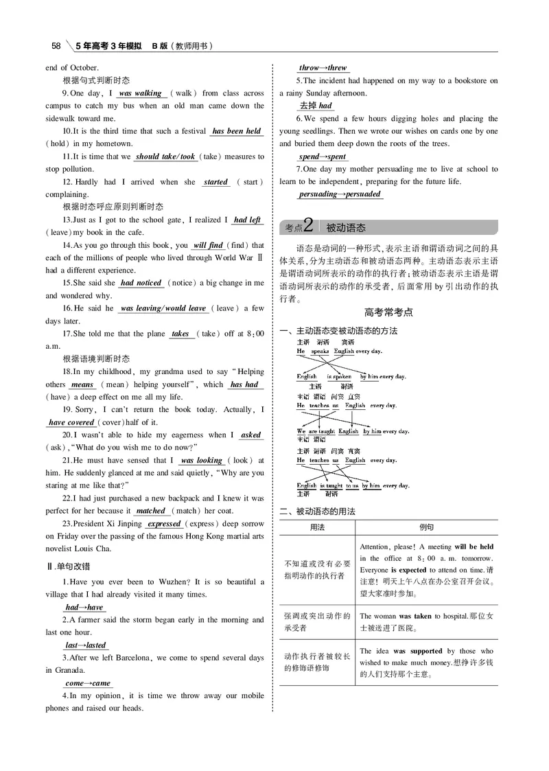 《专题四谓语动词_2022版教学资源包_五年高考三年模拟_2022版课标版高考总复习英语5·3B版_专题四谓语动词_专题四谓语动词（专题电子书）_专题电子书》第6页预览