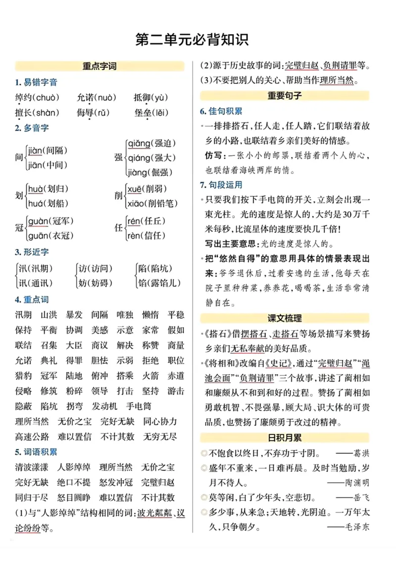 《五年级上册语文1-8单元必背知识总结_5年级上册同步教辅_5上语文_五上语文必背》第2页预览