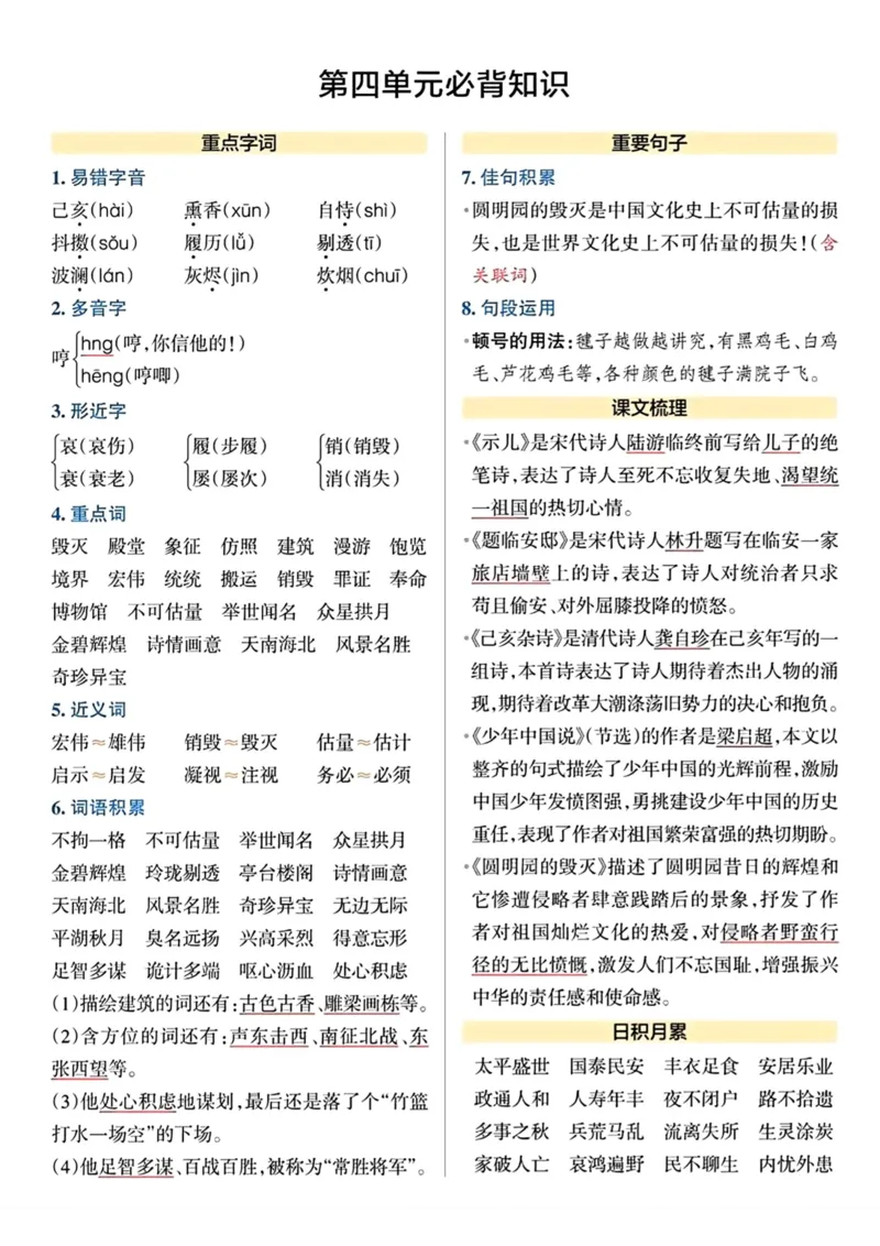 《五年级上册语文1-8单元必背知识总结_5年级上册同步教辅_5上语文_五上语文必背》第4页预览
