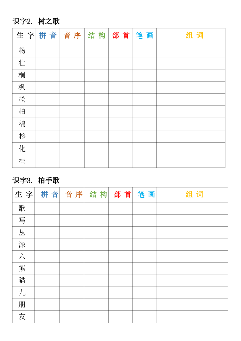 《二年级上册语文生字预习卡_2年级上册同步教辅_2上-语文_二上语文-生字+字帖》第3页预览