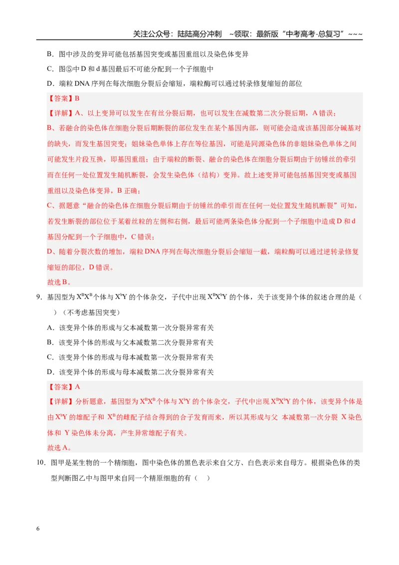 《第四单元细胞的生命历程（综合训练）（黑吉辽蒙专用）（教师版）_06-生物-高考总复习_一轮复习_2026年-生物高考一轮复习_2026年高考生物一轮课件+讲义+练习（黑吉辽蒙专用）-G330》第6页预览