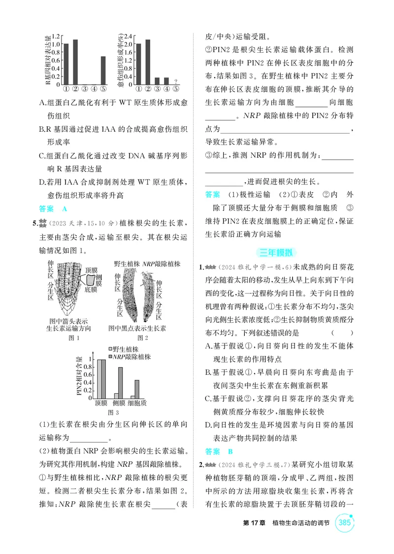 《1_精练册-第17章植物生命活动的调节_2026版教学资源包_202653高考总复习A版_湖南版_2026版.湖南版.选考总复习.生物.5·3A版_第3部分稳态与调节_第17章植物生命活动的调节(1)_4_PDF教参电子书》第2页预览