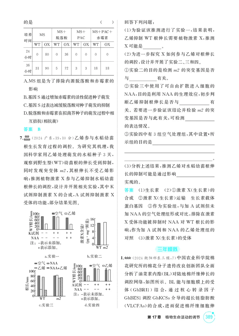 《1_精练册-第17章植物生命活动的调节_2026版教学资源包_202653高考总复习A版_湖南版_2026版.湖南版.选考总复习.生物.5·3A版_第3部分稳态与调节_第17章植物生命活动的调节(1)_4_PDF教参电子书》第6页预览