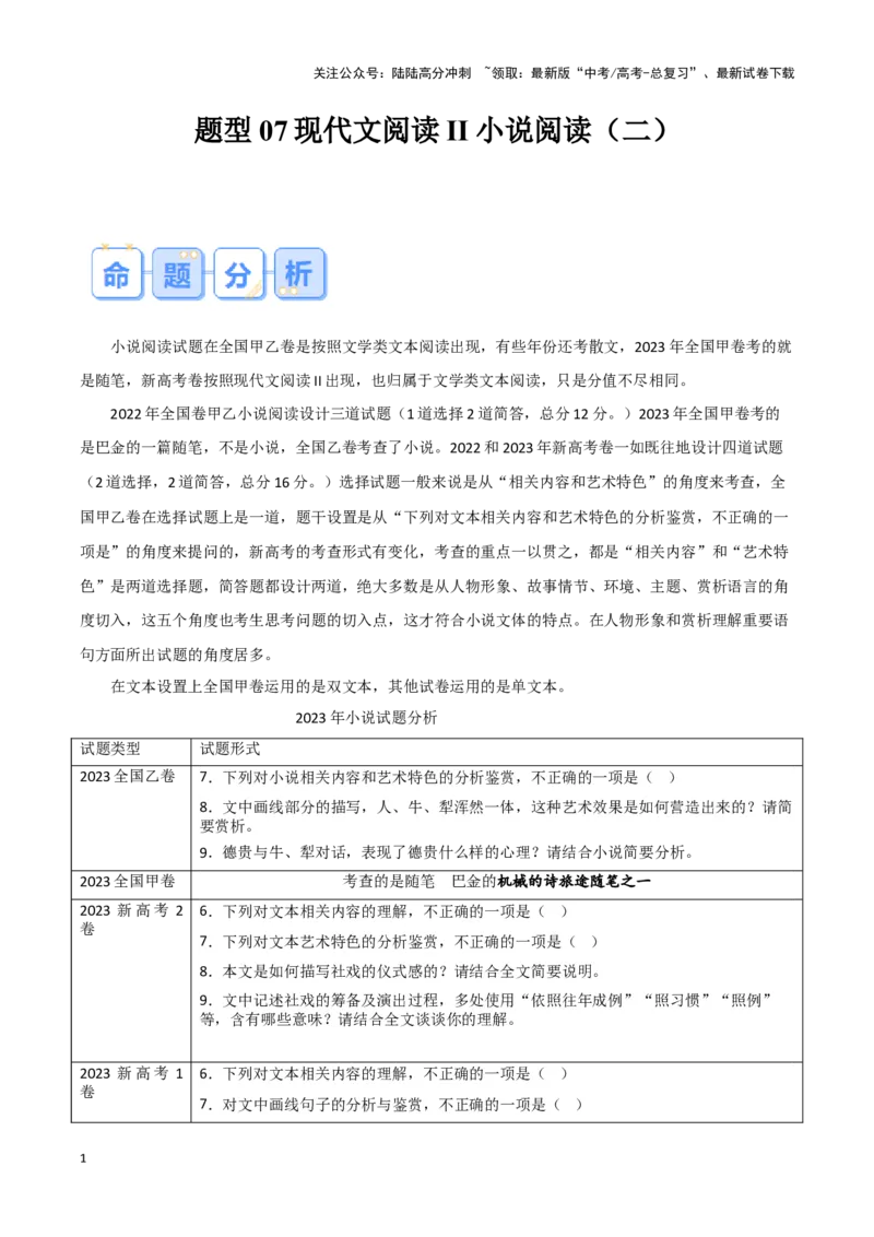 《题型07现代文阅读II小说阅读（二）（答题模版）高考语文答题技巧与模板构建_专项复习_2024年_2024年高考语文答题技巧与模板构建》第1页预览